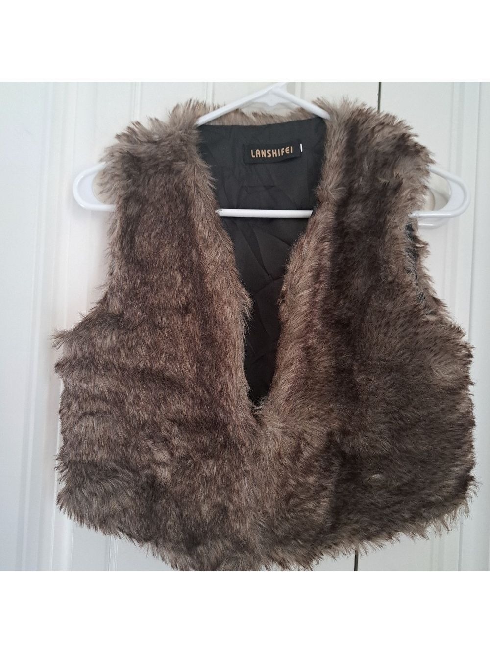 LANSHIFEI faux fur vest BOHO Halloween costume funky MOD Hippie shag S-M
